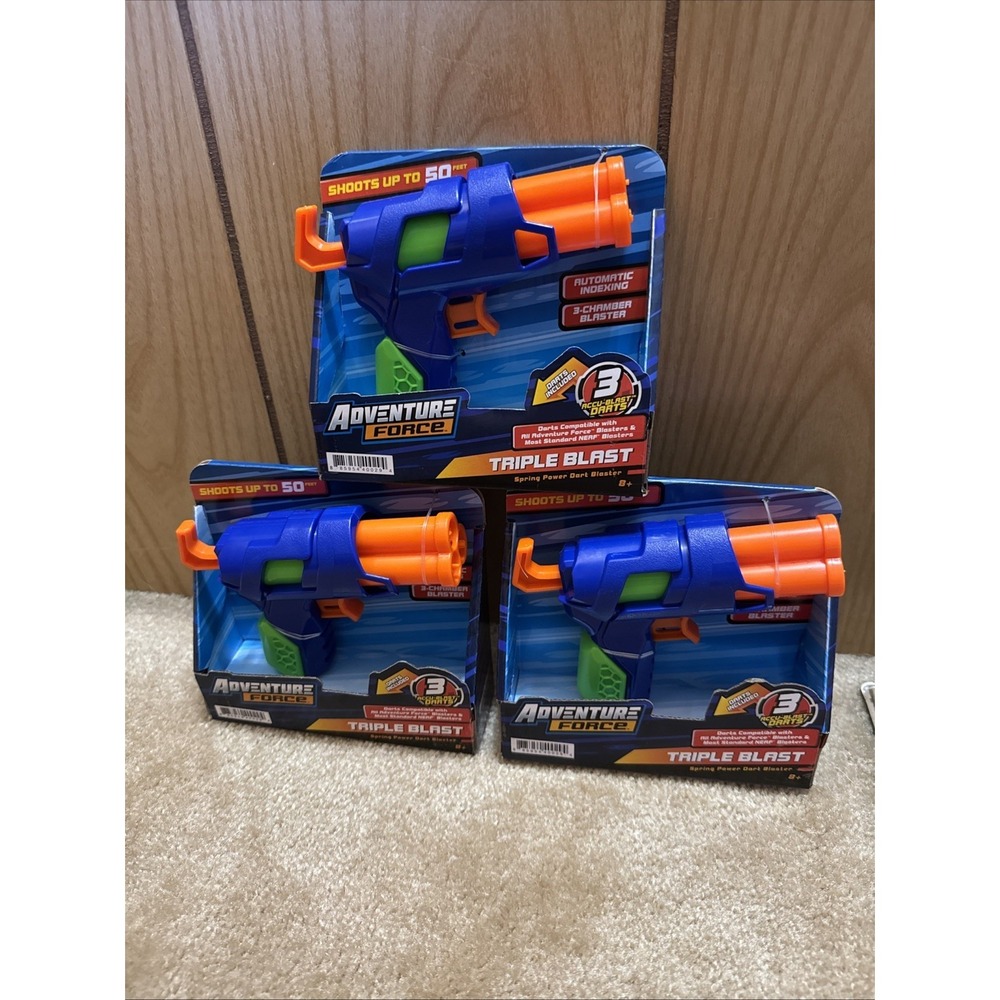 3 Adventure Force Triple Blast Spring Power Dart Blasters w/ 3 Accu-Soft Darts